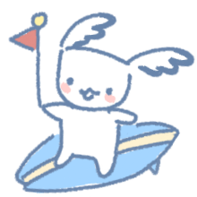 Hand-drawn character Bibi surfing